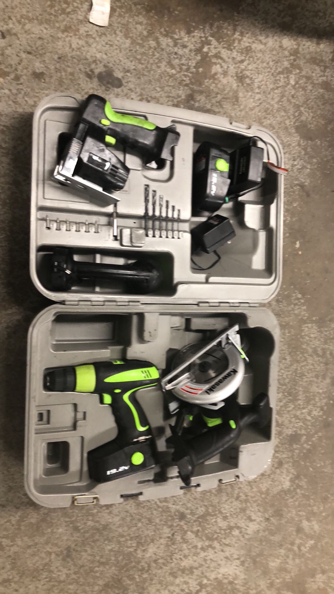 Kawasaki 4 Pieces with two battery 19.2 V one charger works like a new nothing wrong