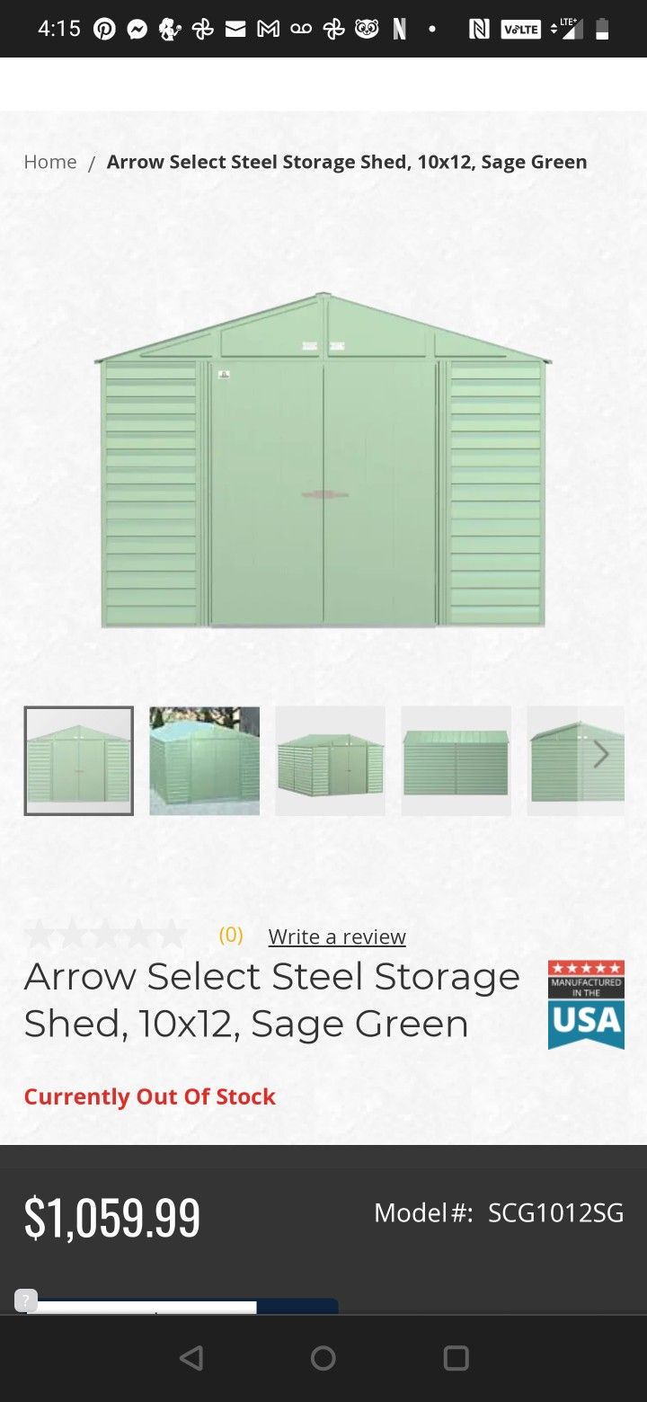 New 10x12 Sage Green Shed