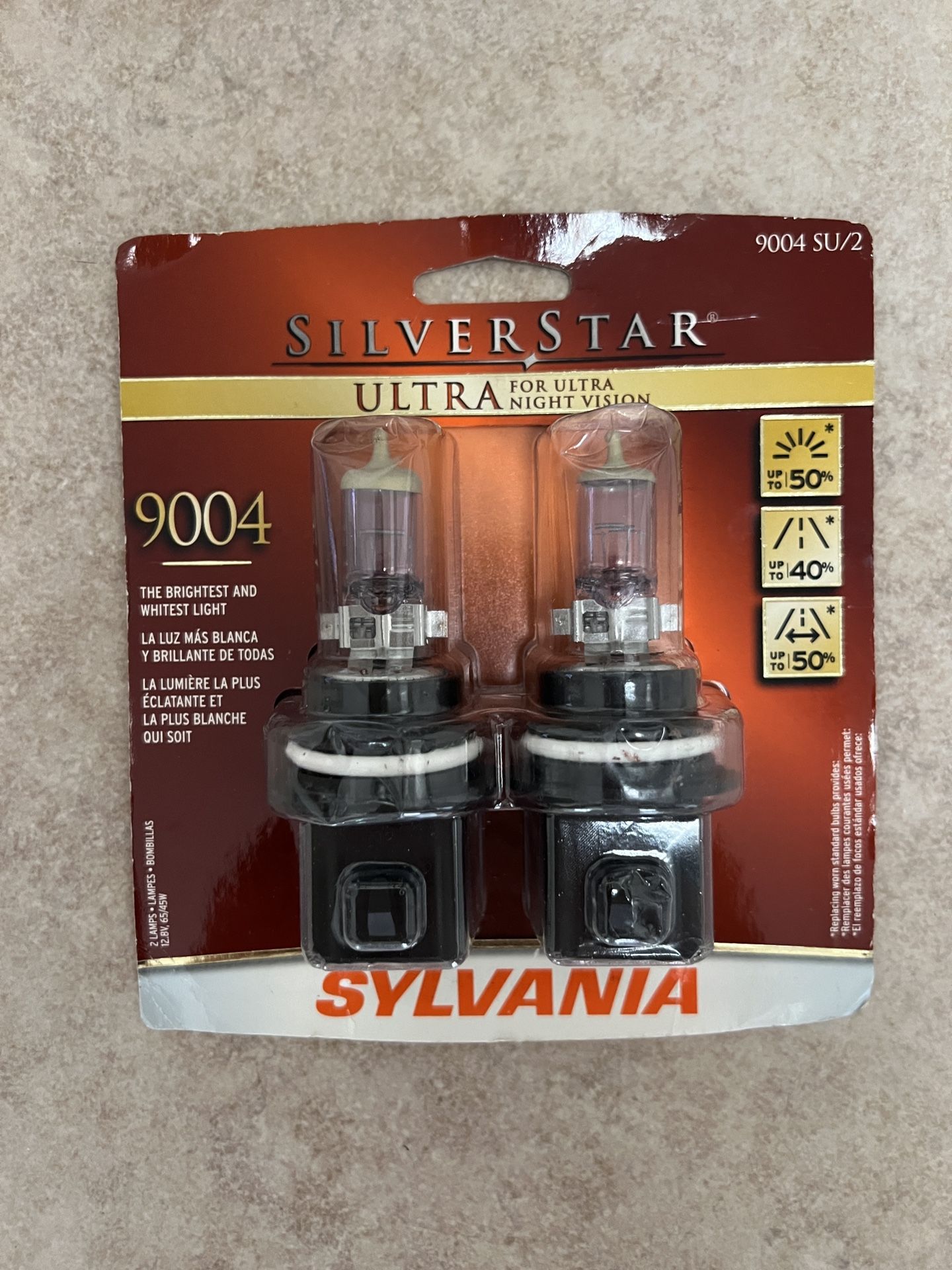 Sylvania 9004 SilverStar Ultra: Halogen Headlight Bulb, Brightest Downroad and Whiter Light, 2 Pack