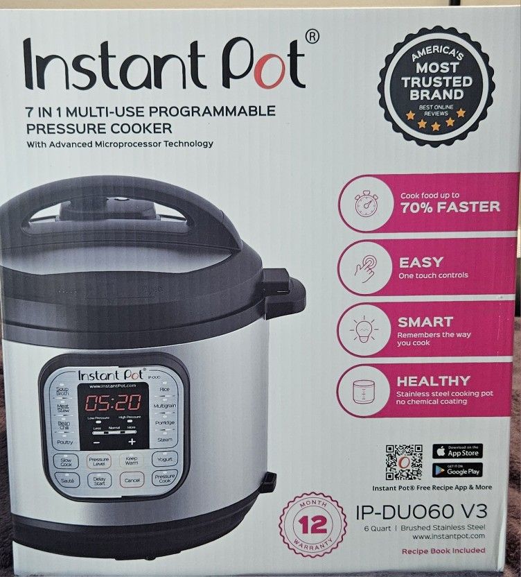 Instant Pot 6qt Programmable Pressure Cooker IP-DUO60 V3 7 in 1 Black/Silver