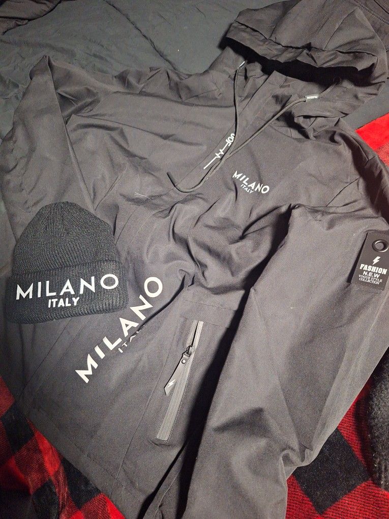 Large Black Designer Rain Resistant Hooded Jacket