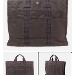 HERMES PHW Herline Tote Bag Canvas Gray