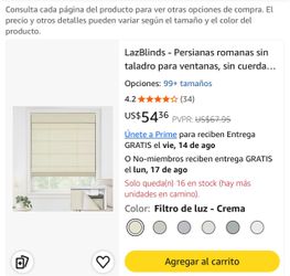 Avanti No Drill Cordless Roman Shade 48”W x 64”H Cream – New