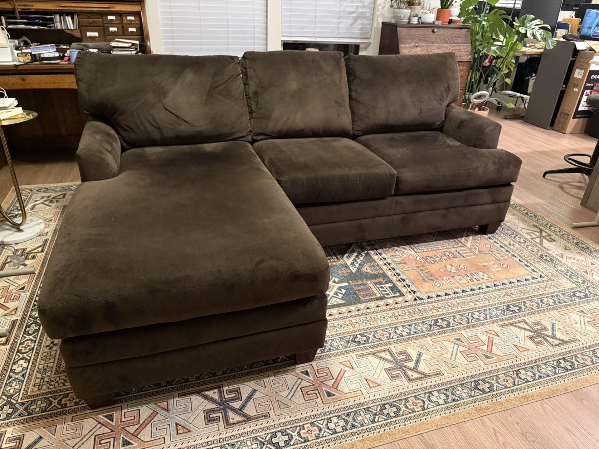 Bassett Suede Couch With Chaise Lounge