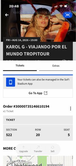 Karol G Viajando por el mundo tropitour at SOFI one ticket