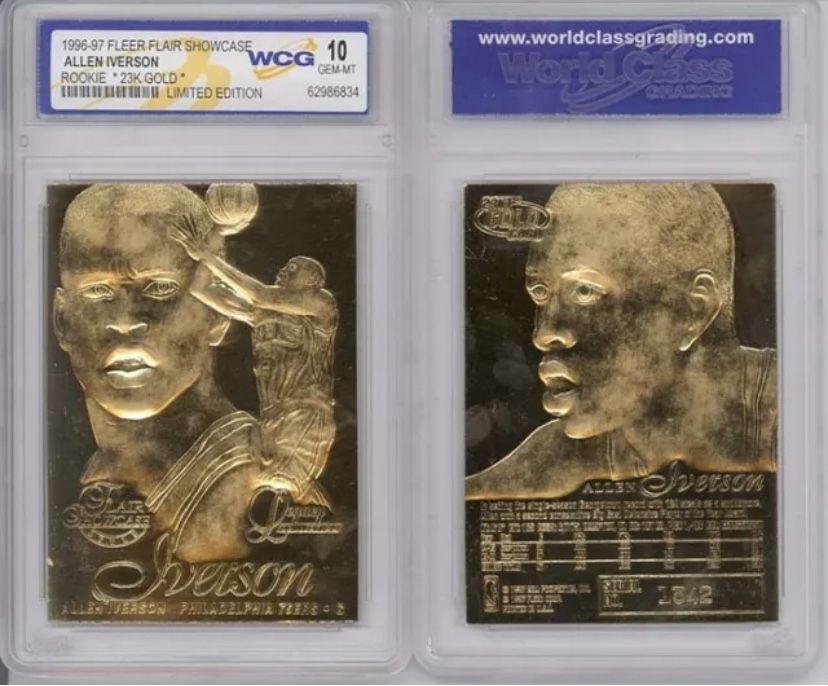 1996 ALLEN IVERSON FLEER FLAIR ROOKIE 23K GOLD CARD - Graded GEM MINT 10