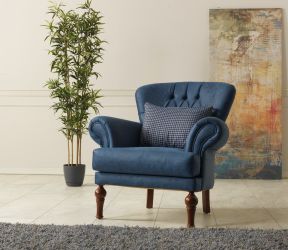 Elegant Blue Accent Armchair with Button Tufting & Wooden Legs