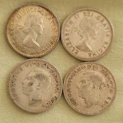 Canada Silver Quarters 4 Coins 