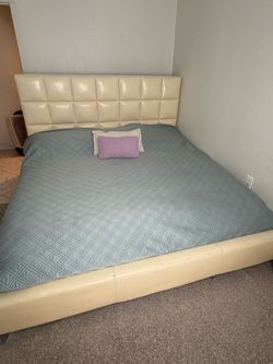 King Size Faux Leather Bed Frame & Headboard - As Is $30