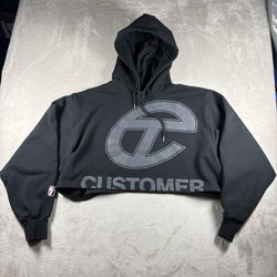 Telfar Cropped Crew Neck Hoodie Sweatshirt Women’s M/L Black Customer #3684