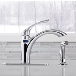 KITCHEN FAUCET KOHLER Mistos Single-Handle Standard Kitchen Faucet with Side Sprayer in Polished Chrome