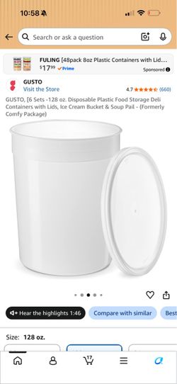 128 oz. Disposable Plastic Food Storage Deli Containers with Lids, Ice Cream Bucket & Soup Pail - (Formerly Comfy Package)