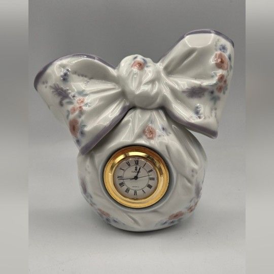 Elegant Floral Ceramic Lladro Clock with Gold Accents