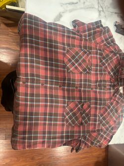 Red Plaid Flannel Button-Up Shirt
