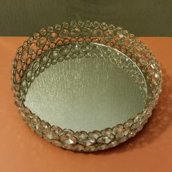 Beautiful Crystal Mirror Vanity For Your Cosmetics Or Jewelry   10 Inches Round 3 In High
