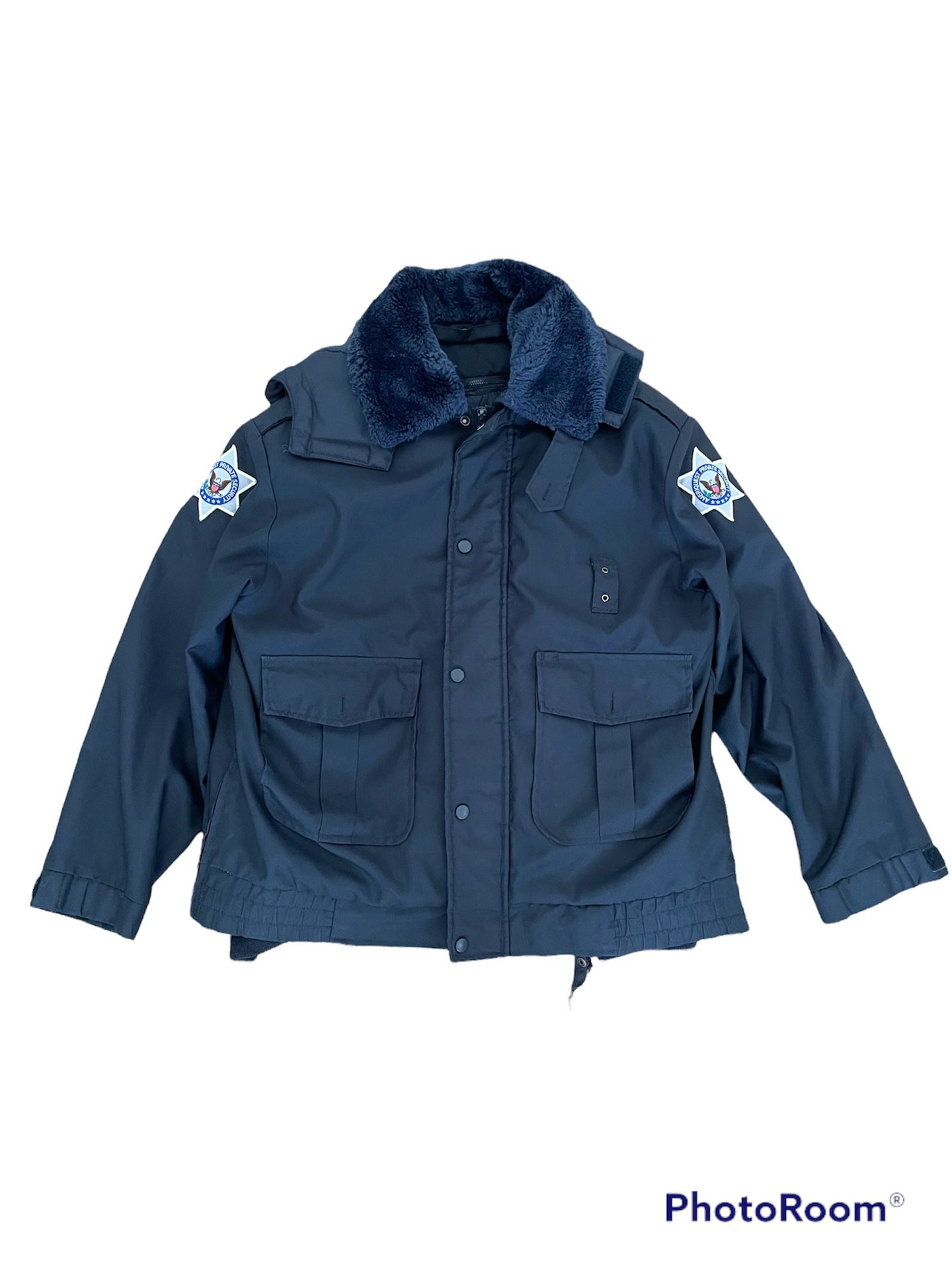 Vintage First Class Black SECURITY Zip Up Size Medium Jacket Waterproof 
