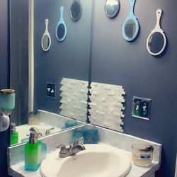Bathroom Sink,  faucet, Bathroom Vanity Light & Frameless Mirror 