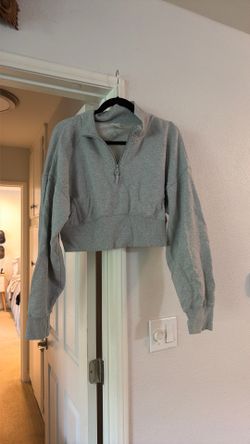 Gray crop jacket half zip