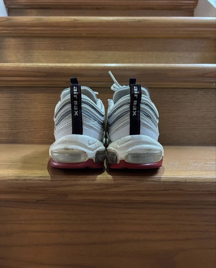 Nike Air Max 97 White Bullet Sneakers White And Red Fashion Athletic Shoes