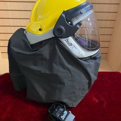 Air Purifying Helmet , PUREFLO ESM + PF60 PAPR Yellow Powered Air Purifying Helmet With Charger Cord