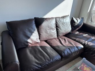 Brown Synthetic Leather Sectional Sofa with Storage Ottoman