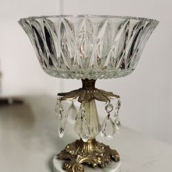 Vintage Crystal and Glass Centerpiece Compote with Marble Base