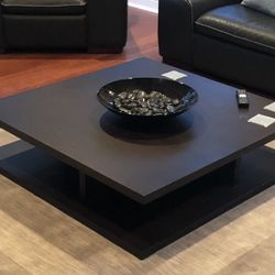 Modern Black Wood Square Coffee Table - 46” Wide
