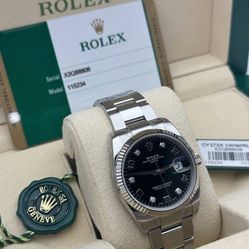 2017 Rolex Oyster Perpetual Date 34mm 115234 Black Arabic Diamond  dial oyster bracelet box box card booklets