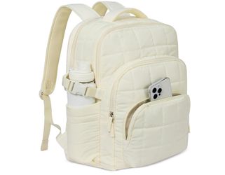 Cream Quilted Backpack with Side Bottle Holder