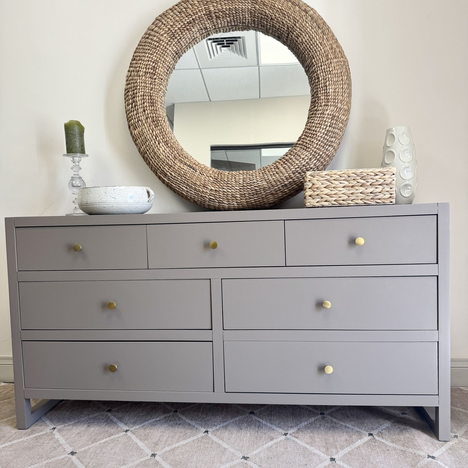 Stunning Taupe 7 Drawer Wood Dresser 