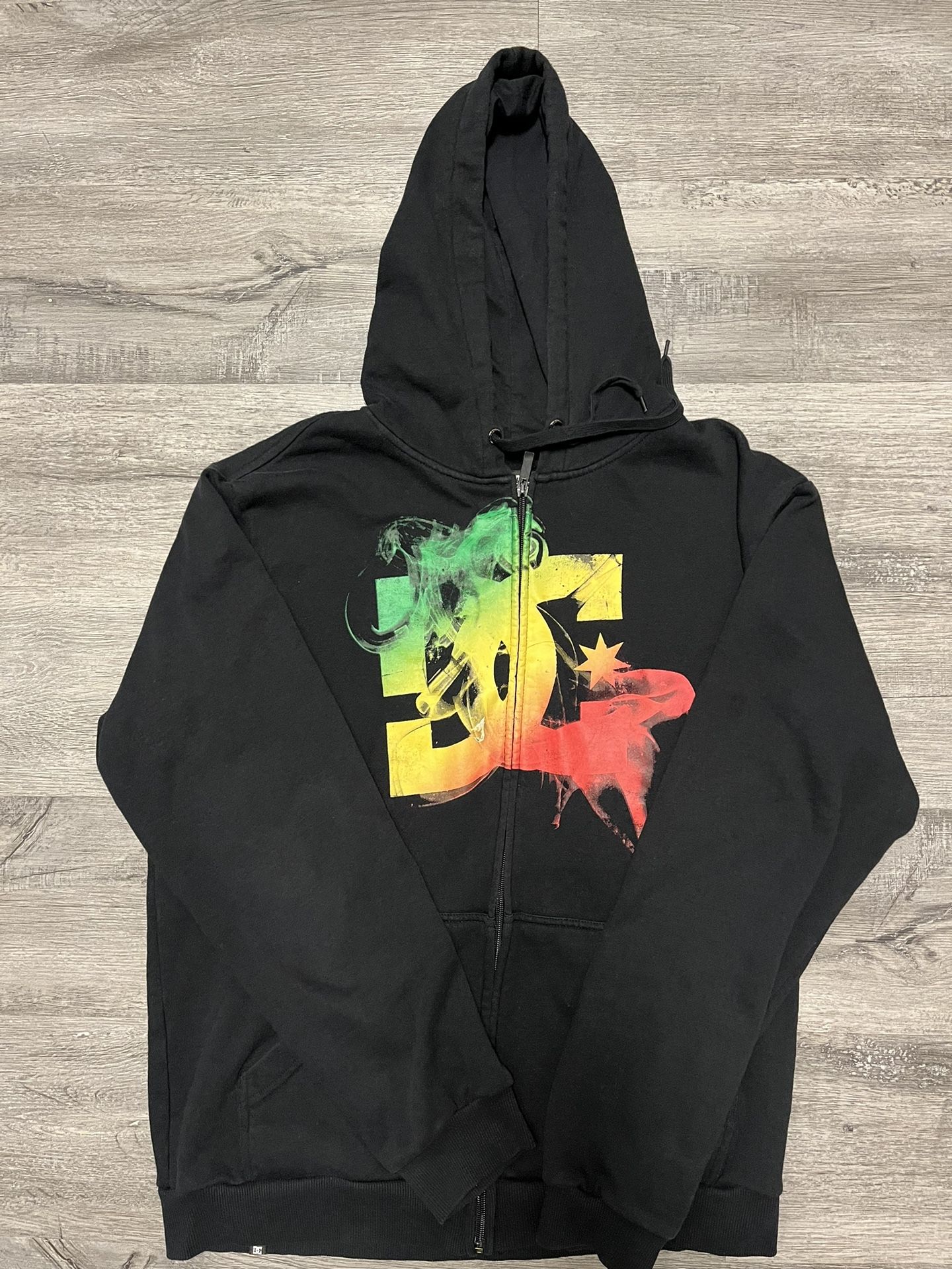Vtg DC Shoes Skateboard Hoodie Zip Up 90s Skate Black Rare Y2K Size L