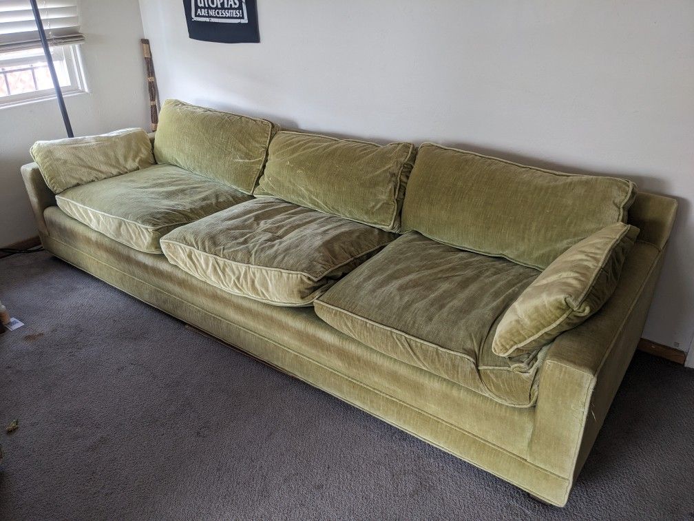 vintage green velvet couch