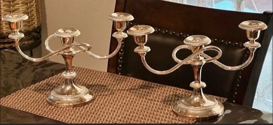 Pair of Silver-Plated 3-Arm Candelabras