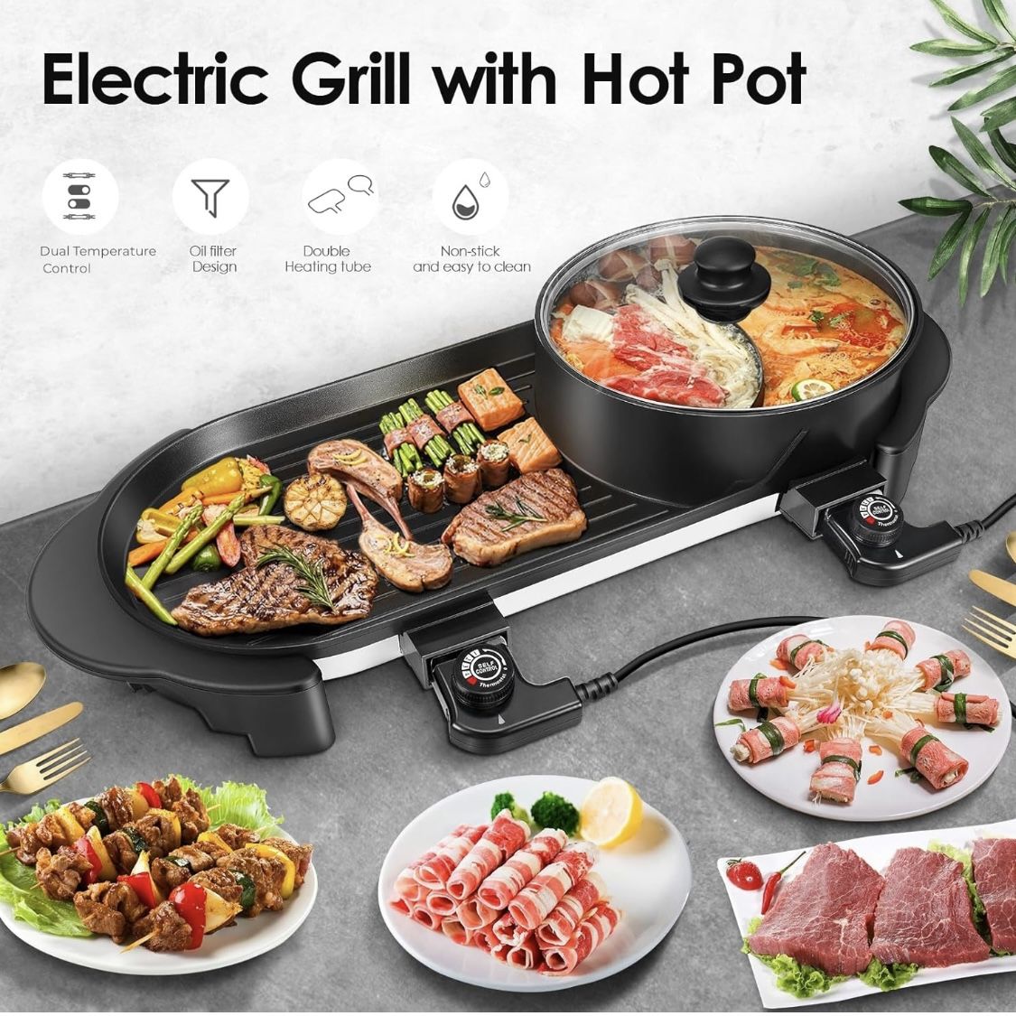 Shabu Shabu 2 in 1 BBQ Grill and Hot Pot Electric Korean BBQ Stove Grill Pot