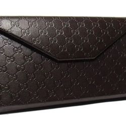 Gucci Logo Brown Leather Adult Eyeglasses Case / Brand New
