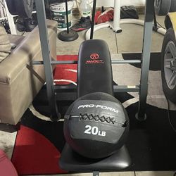 Weight Bench And Weights Set And 20Lb Weight Ball 