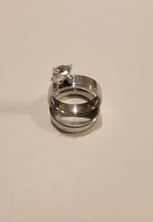 Women Stainless Steel Wedding Ring Set Size 8