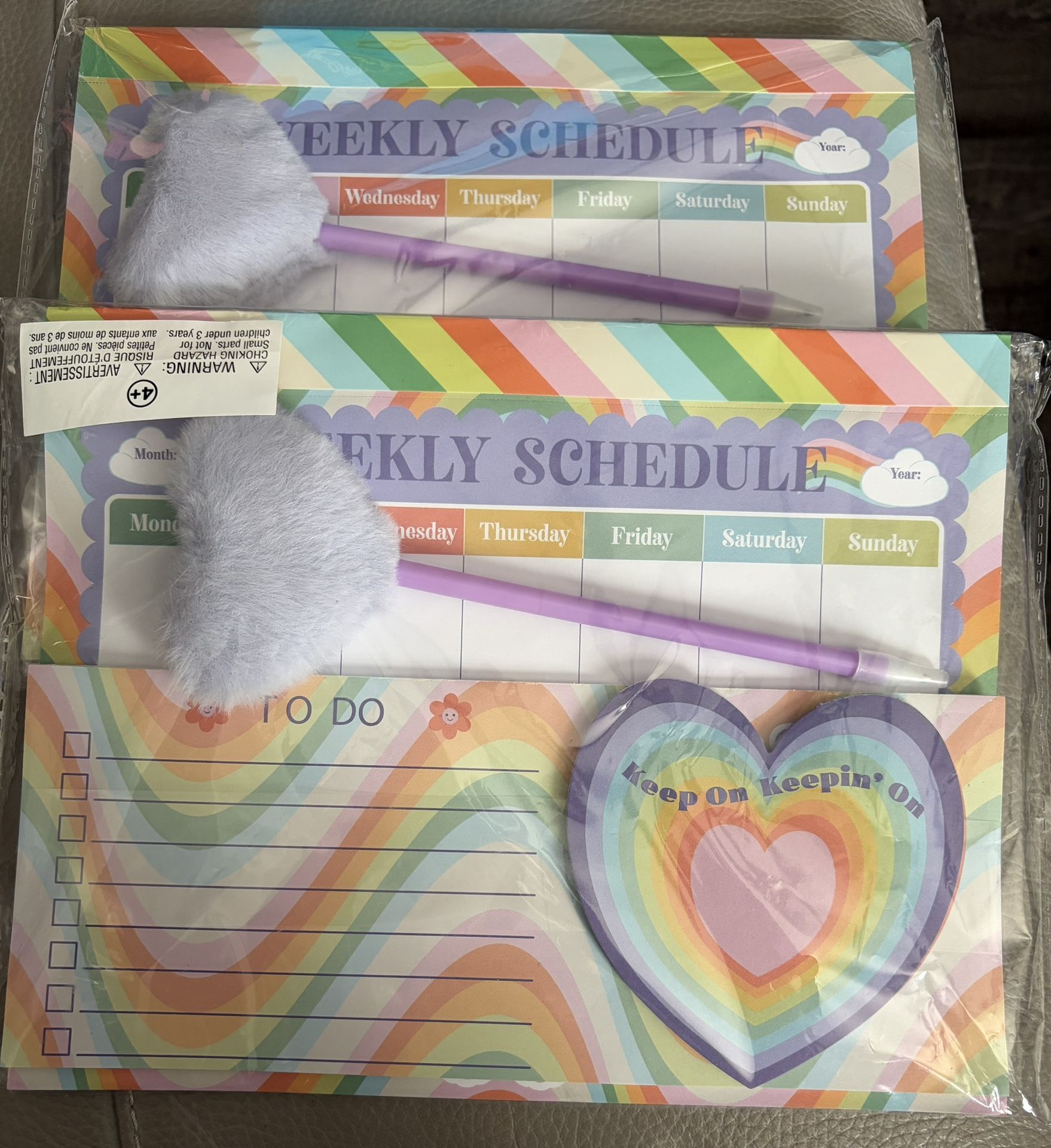 2 Rainbow Hearts Fur Pen Weekly Schedule Pad To Do List