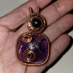 Copper Amethyst Onyx Stone Designer Wire Wrapped Pendant  Handmade A