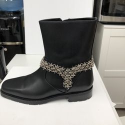 MANOLO BLAHNIK Marisco Floral Chain Embellished Boots Women Size 8.5 NWT