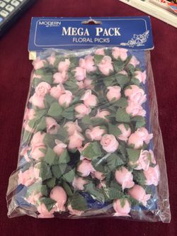 New in Pack Modern Romance Pink Rosebud Floral Picks Bulk Craft Supplies