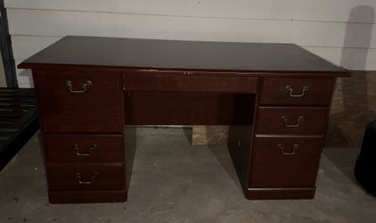 Solid Wood 7-Drawer Office Desk