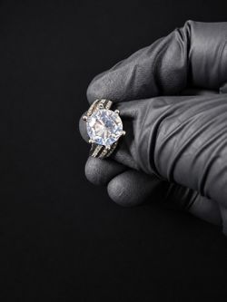 S925 Sterling Silver 10CT CZ Engagement Ring | Round Cut Diamond Simulant Pavé Ring | Luxury Statement Jewelry.  Size 6 and 7 Available