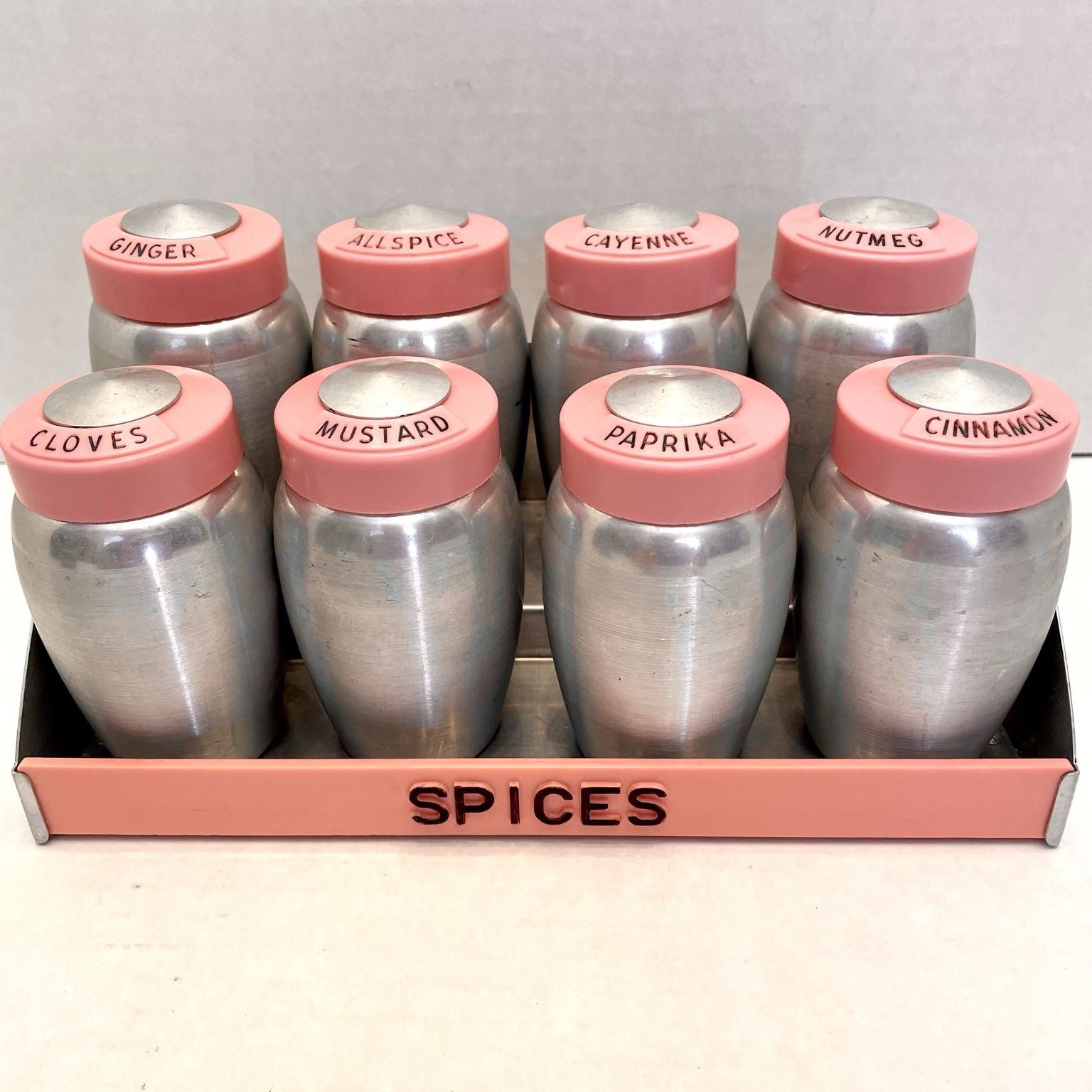 Kromex Pink Spice jars w/Rack, Super Rare, Vintage Mid