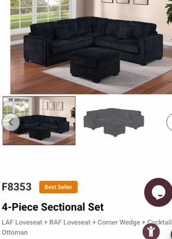Black New Sectional Sale 3-pc $750.    Or 4-Pc $775