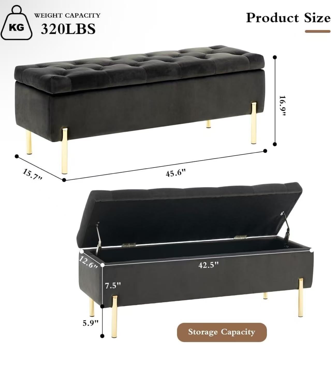 🔥ON SALE🔥45.6 Inch Velvet Storage Bench