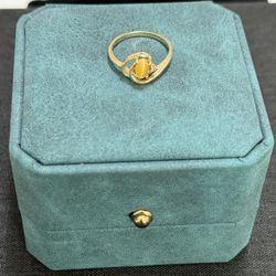 10k Vintage Oval Tiger’s Eye Diamond Accent Yellow Gold Ring