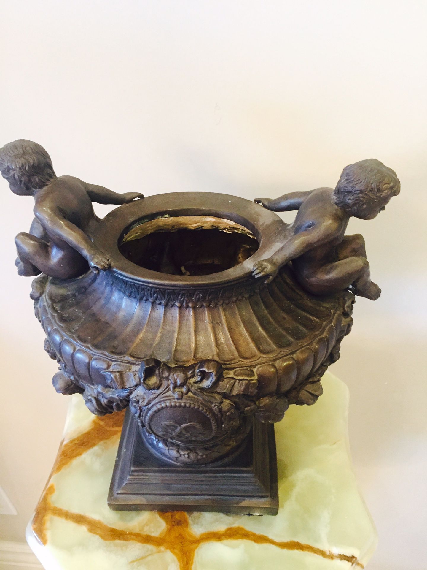 Real bronze antique bowl on pedestal. Heavy