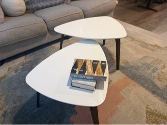 Modern Coffee Tables (Set of 2) – White Top w/ Wood Legs