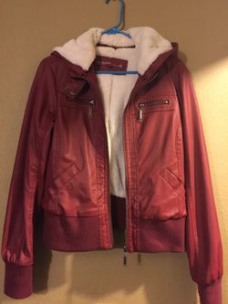 Faux leather jacket with hood